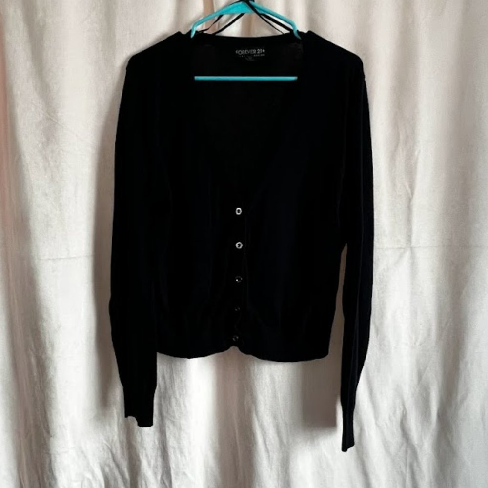 Forever 21+ V-Neck Button-Down Cardigan - 3X, black